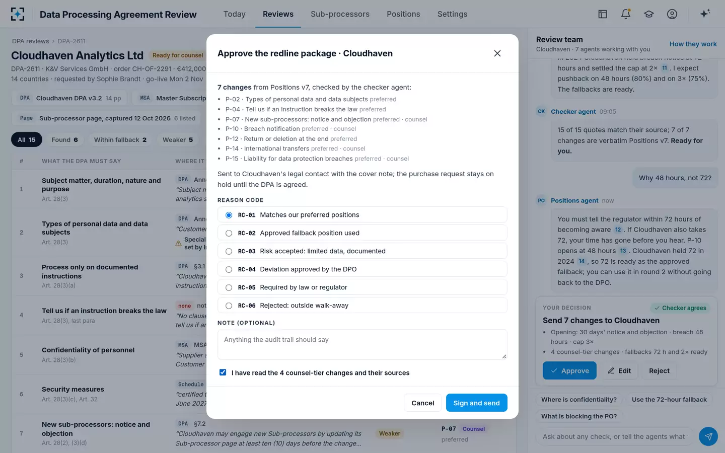 Data Processing Agreement Review — Approve and sign