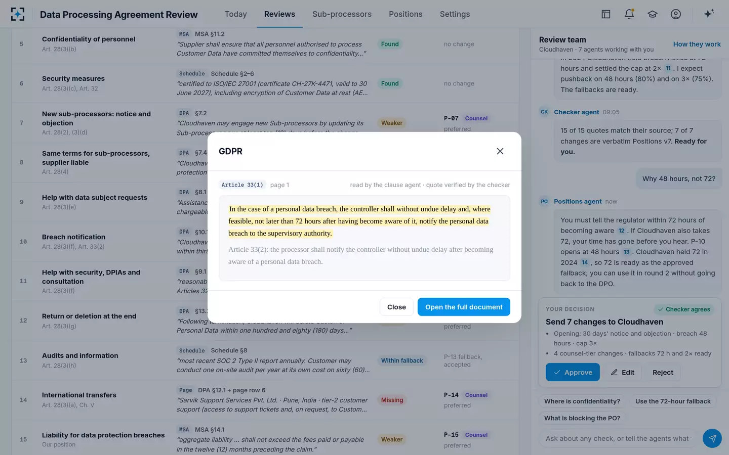 Data Processing Agreement Review — The source, highlighted