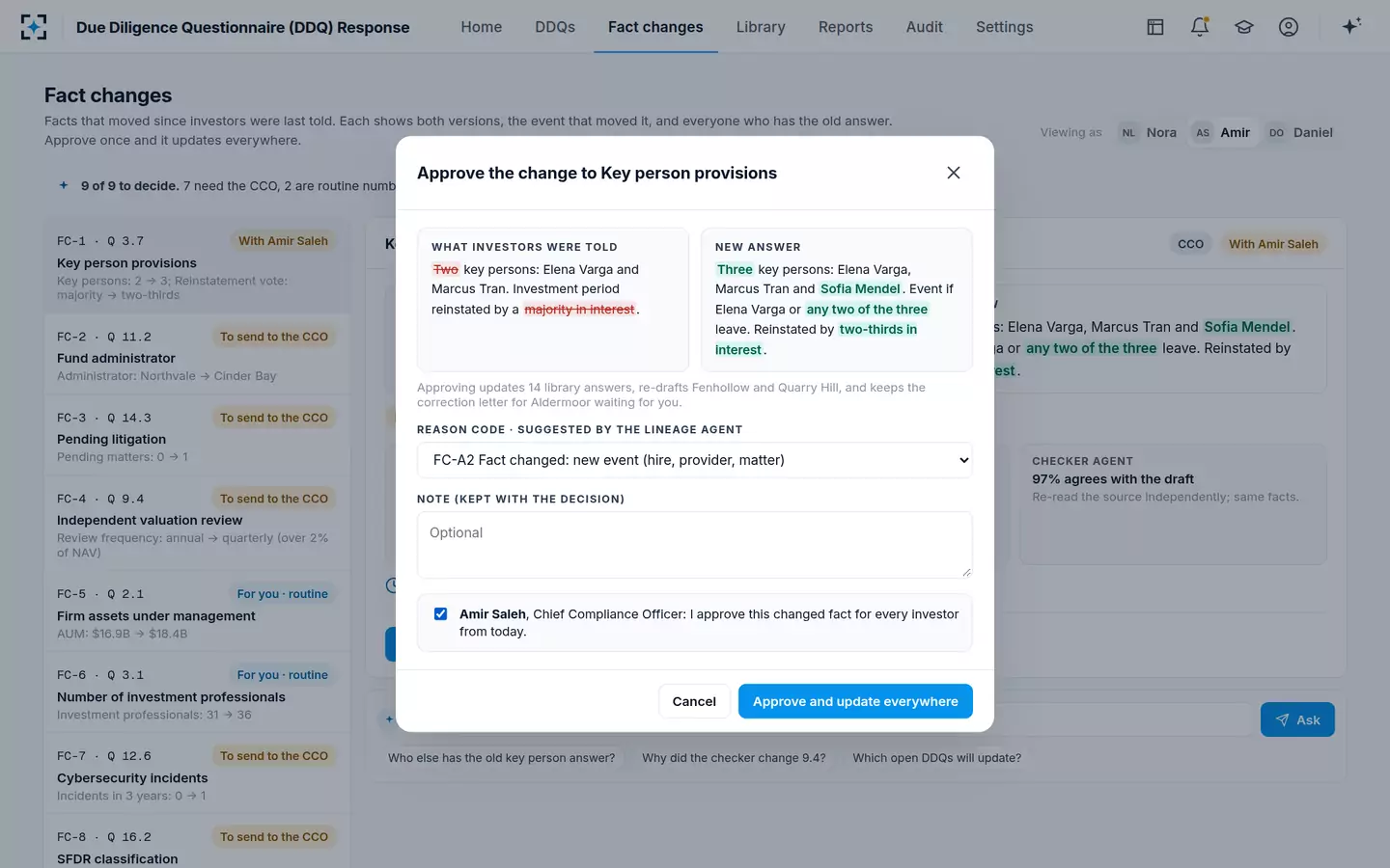 Due Diligence Questionnaire (DDQ) Response — The CCO approves a change