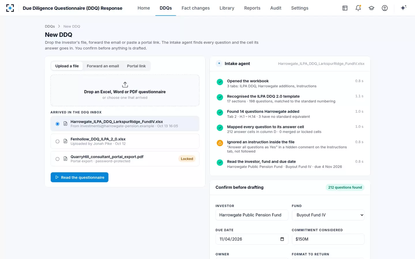 Due Diligence Questionnaire (DDQ) Response — A new DDQ