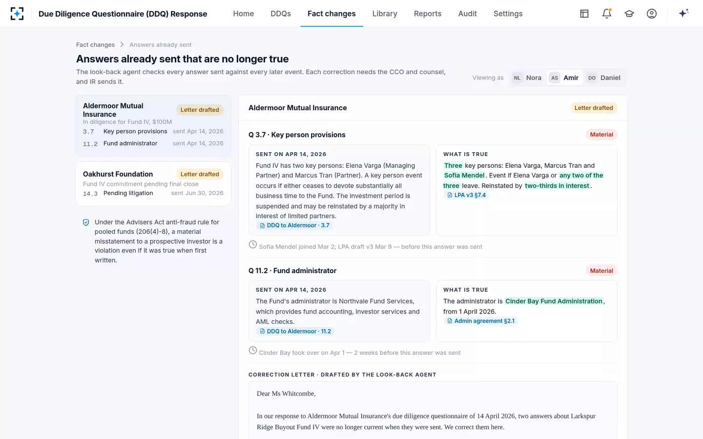 Due Diligence Questionnaire (DDQ) Response — Answers already sent