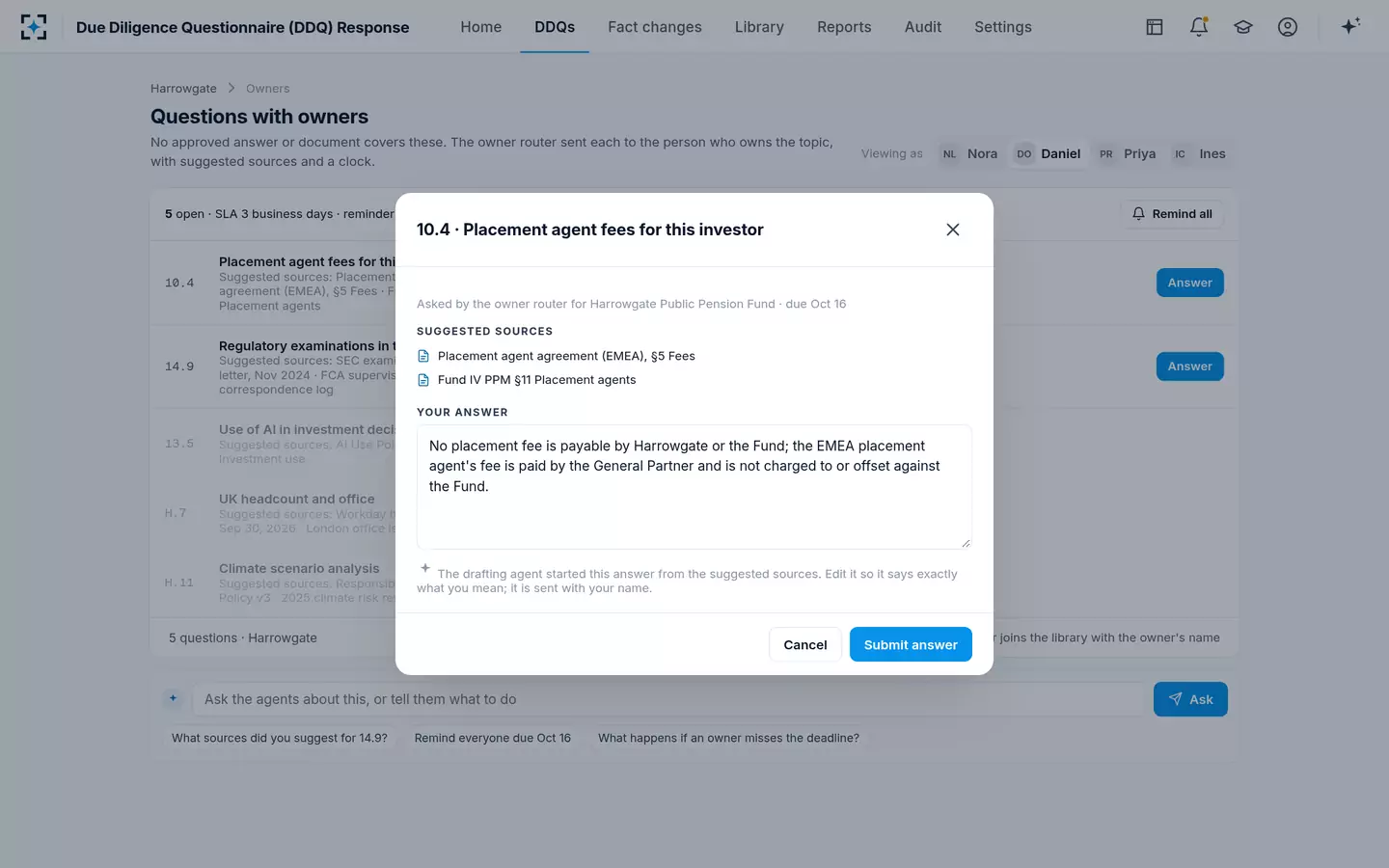 Due Diligence Questionnaire (DDQ) Response — An owner answers