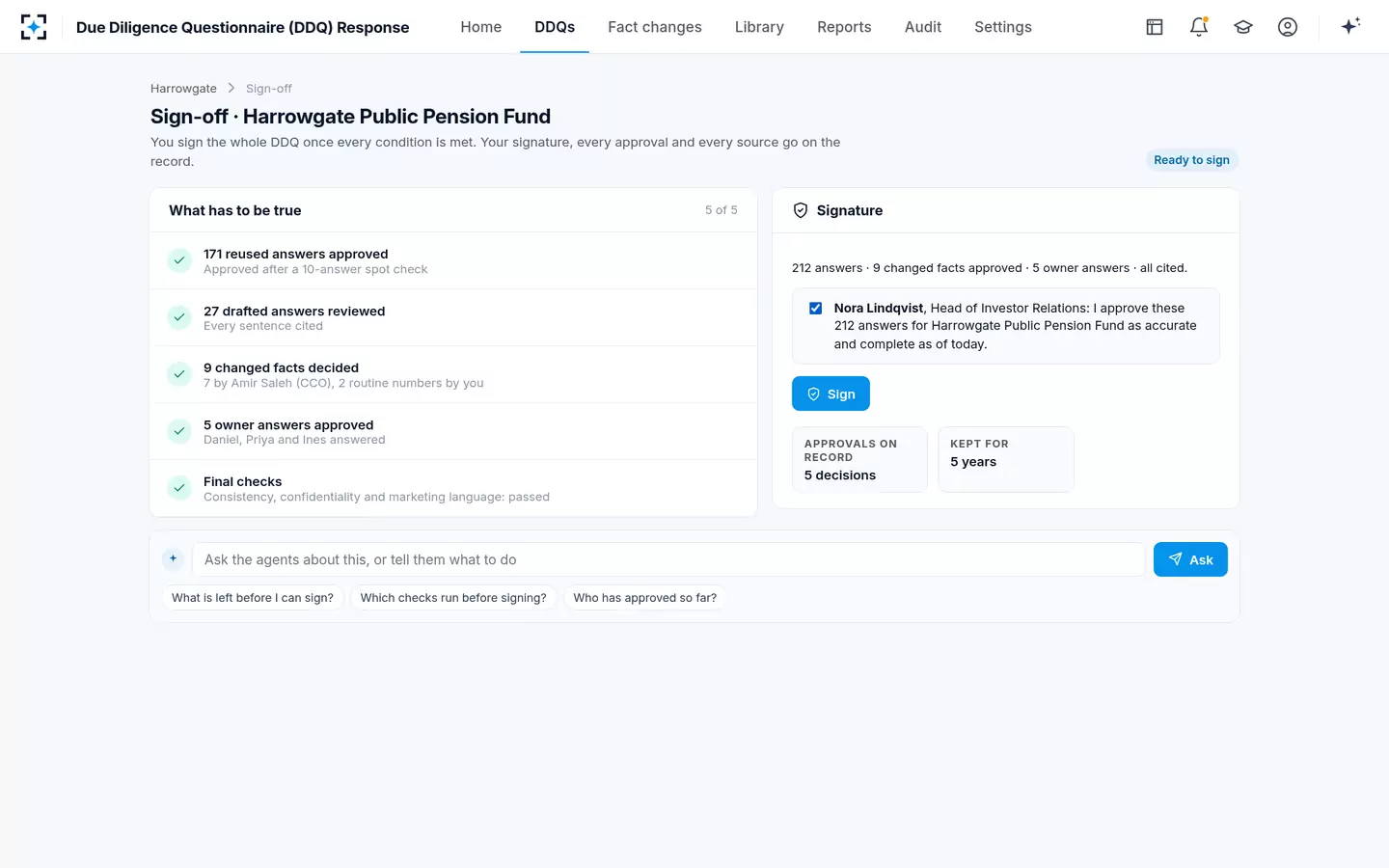 Due Diligence Questionnaire (DDQ) Response — Sign-off