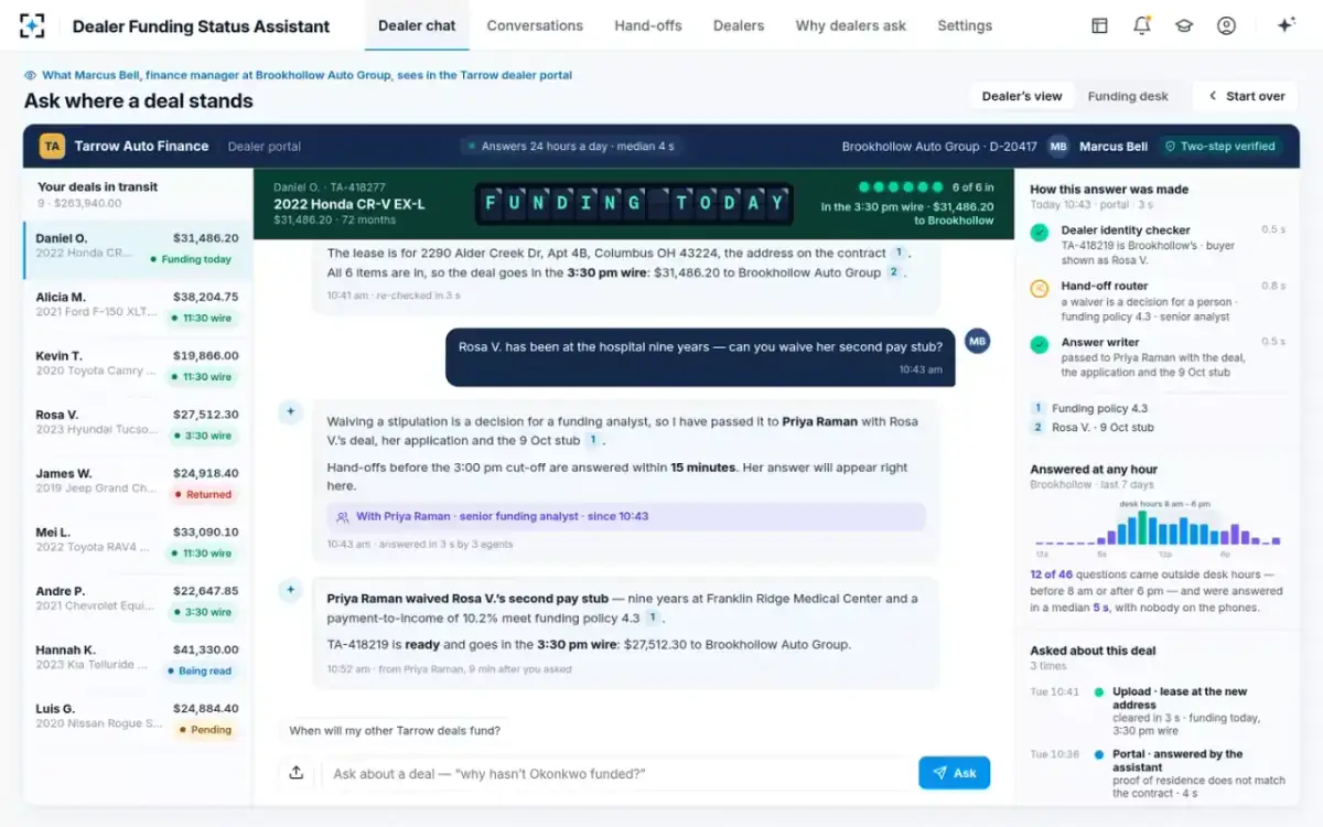 Dealer Funding Status Assistant — The decision, back to the dealer