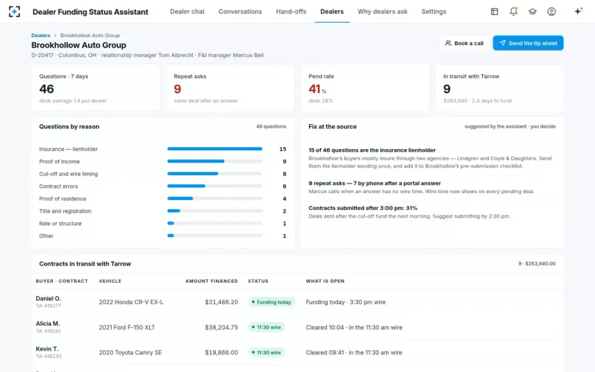 Dealer Funding Status Assistant — One dealer