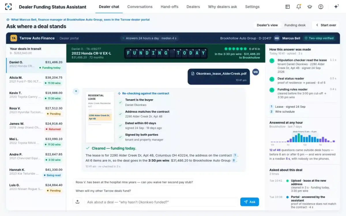 Dealer Funding Status Assistant — Re-checked on the spot
