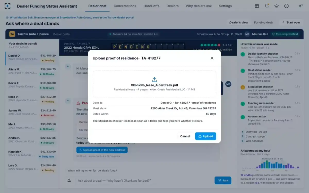 Dealer Funding Status Assistant — Upload from the answer