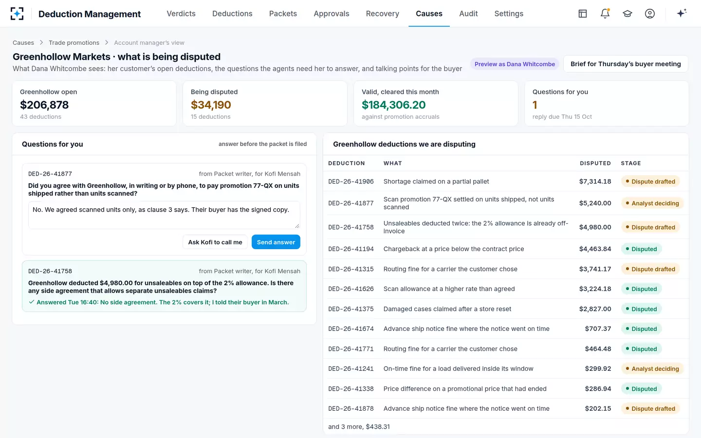 Deduction Management — The account manager's view