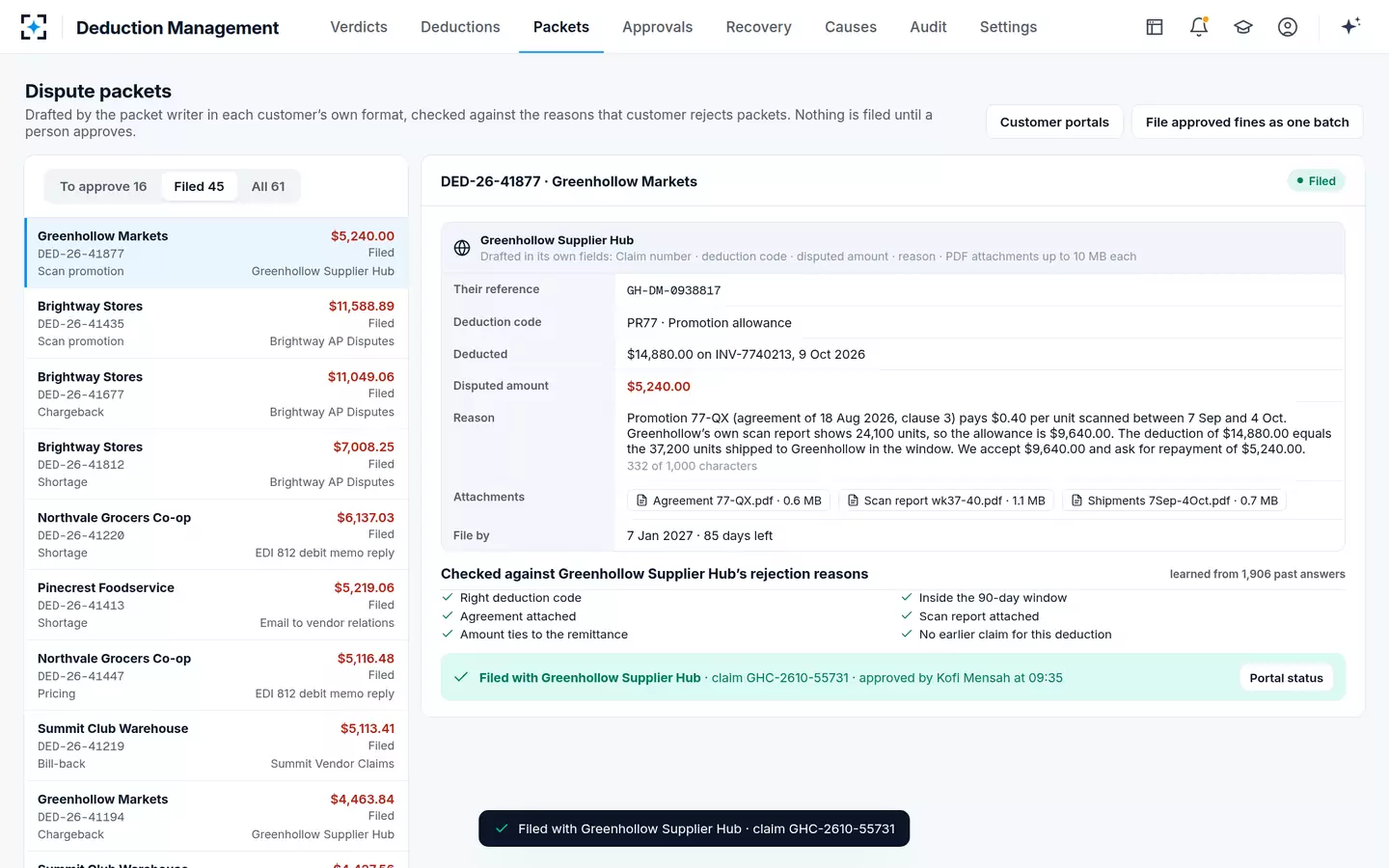 Deduction Management — Filed
