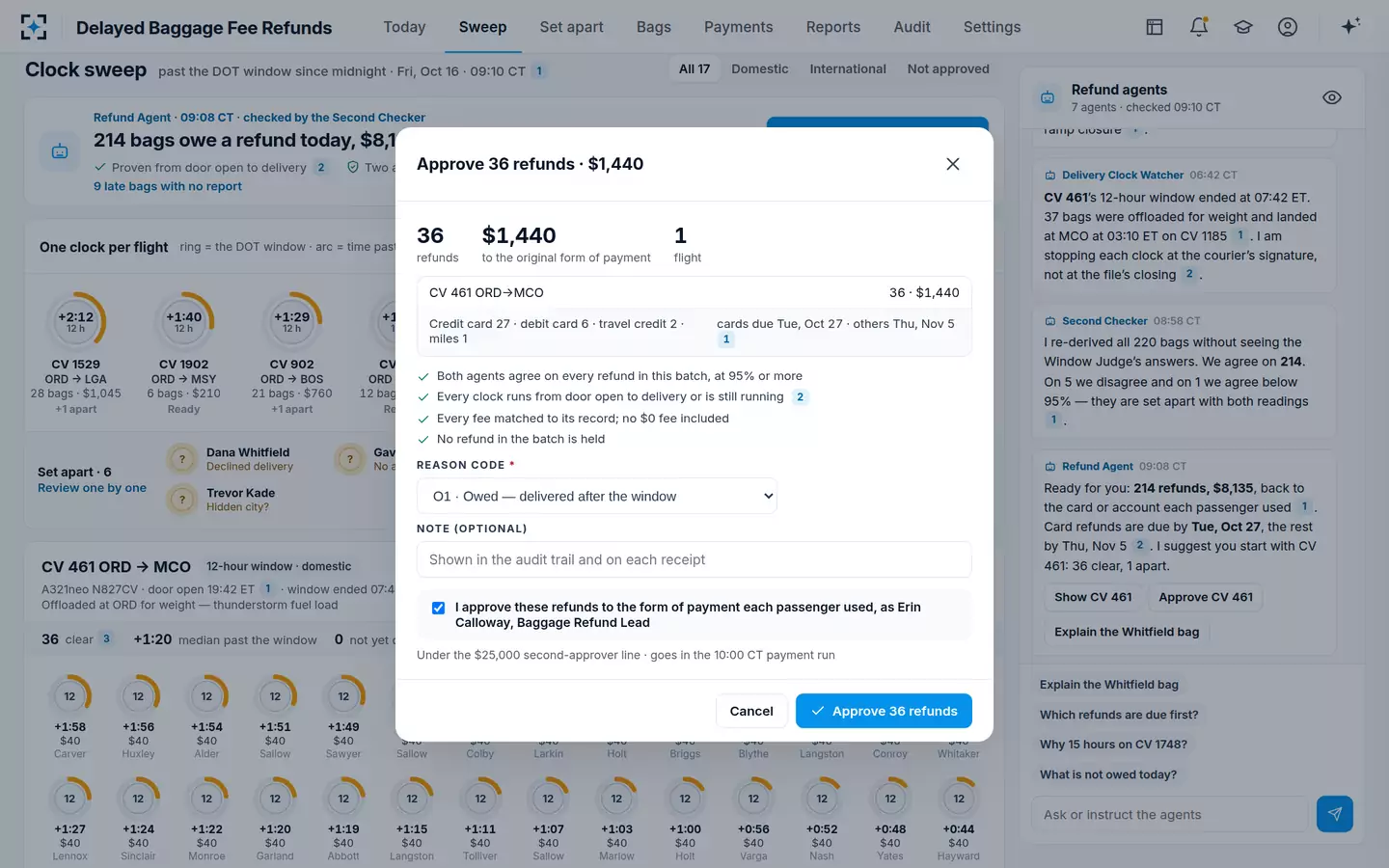 Delayed Baggage Fee Refunds — Batch approval