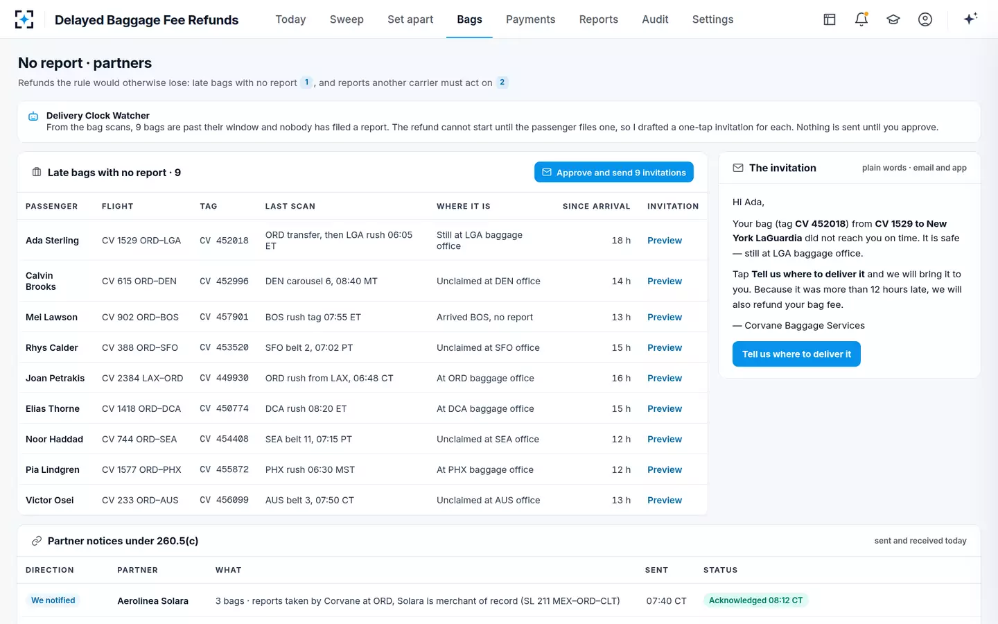 Delayed Baggage Fee Refunds — No report · partners
