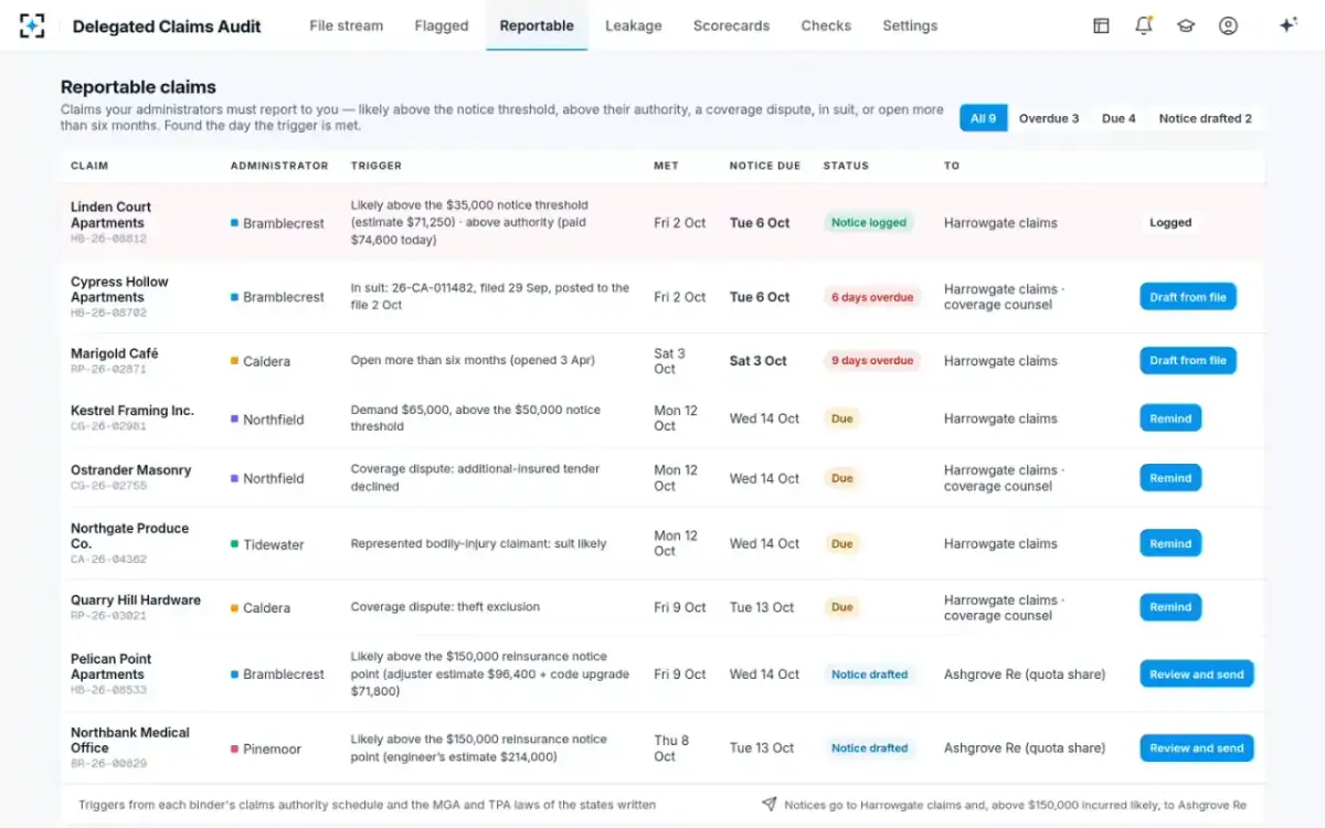 Delegated Claims Audit — Reportable claims