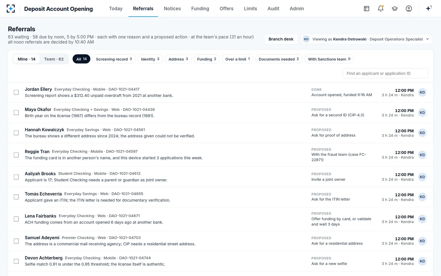 Deposit Account Opening — The referral queue