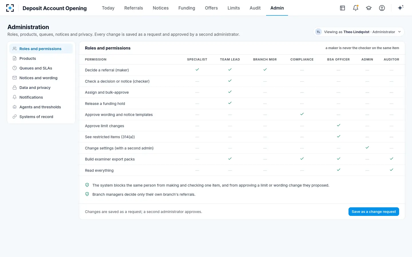Deposit Account Opening — Roles and separation of duties