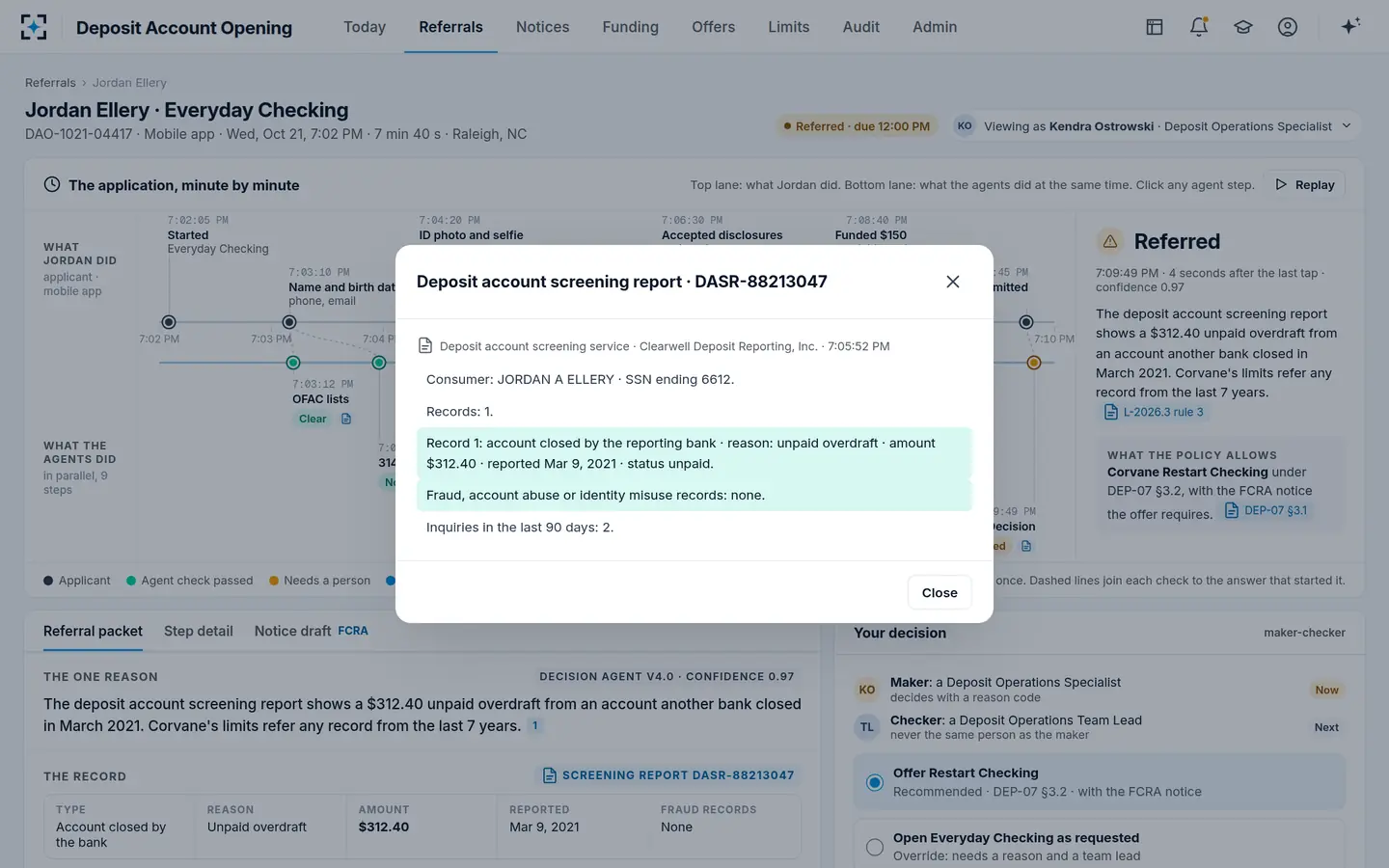 Deposit Account Opening — The screening record behind the step