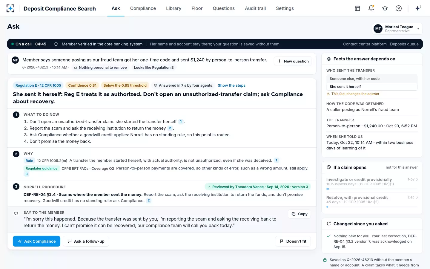 Deposit Compliance Search — A fact that changes the answer