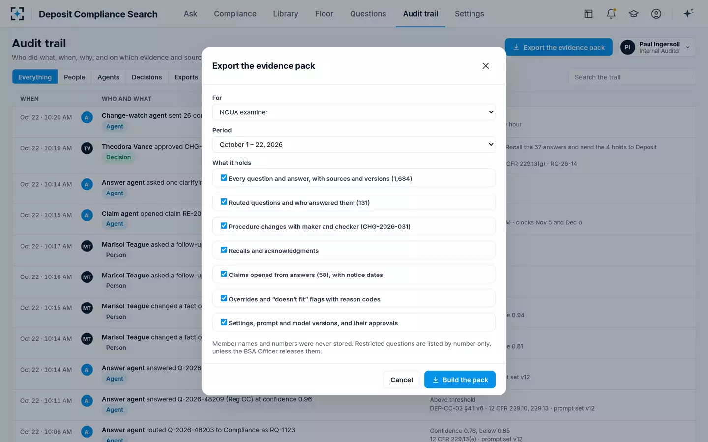 Deposit Compliance Search — Evidence pack for the NCUA examiner