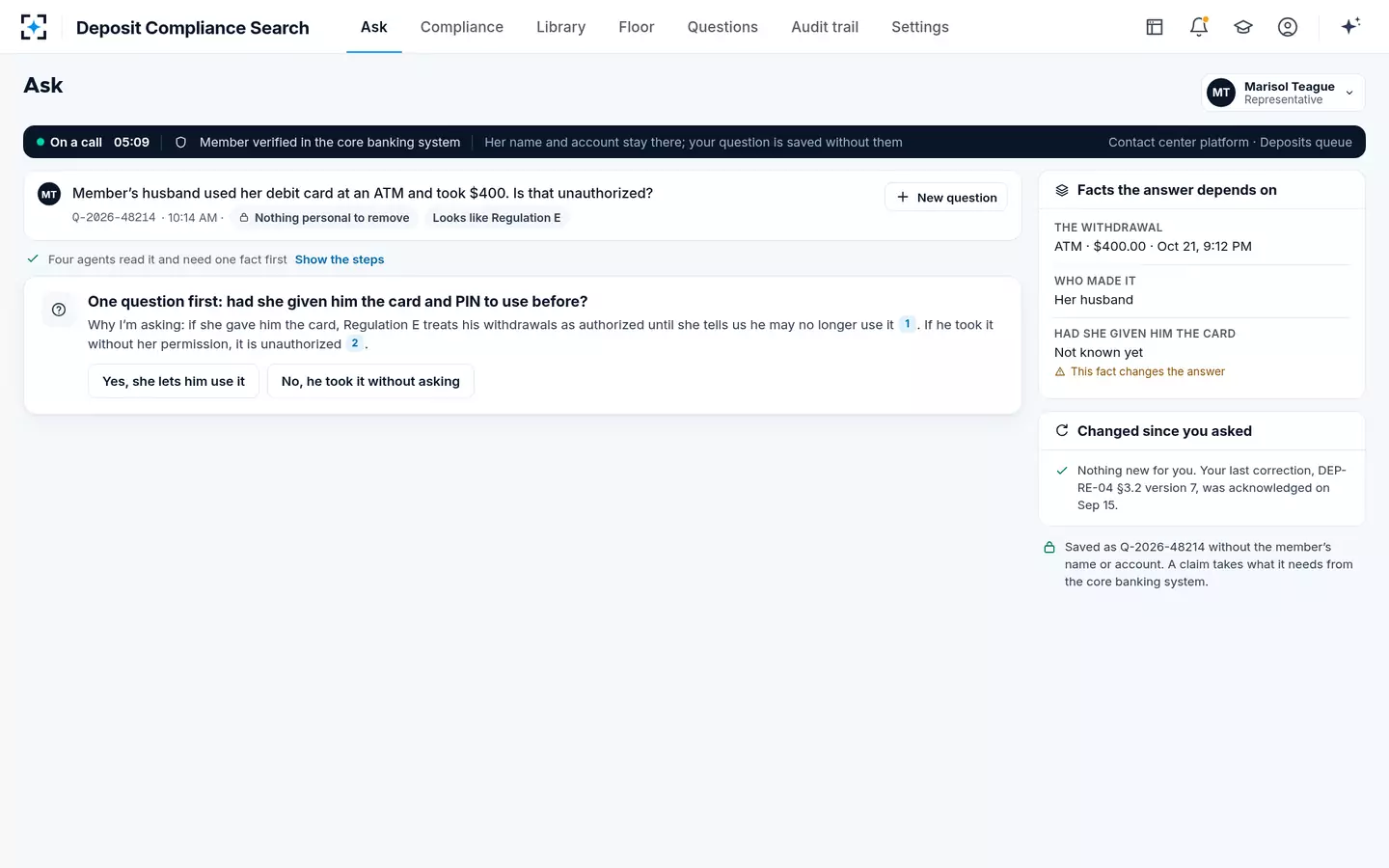 Deposit Compliance Search — One clarifying question first
