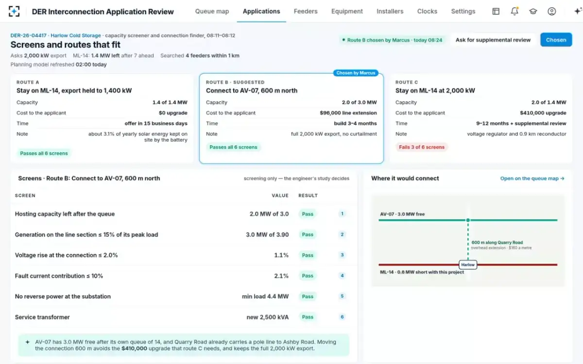 DER Interconnection Application Review — Screens and routes that fit