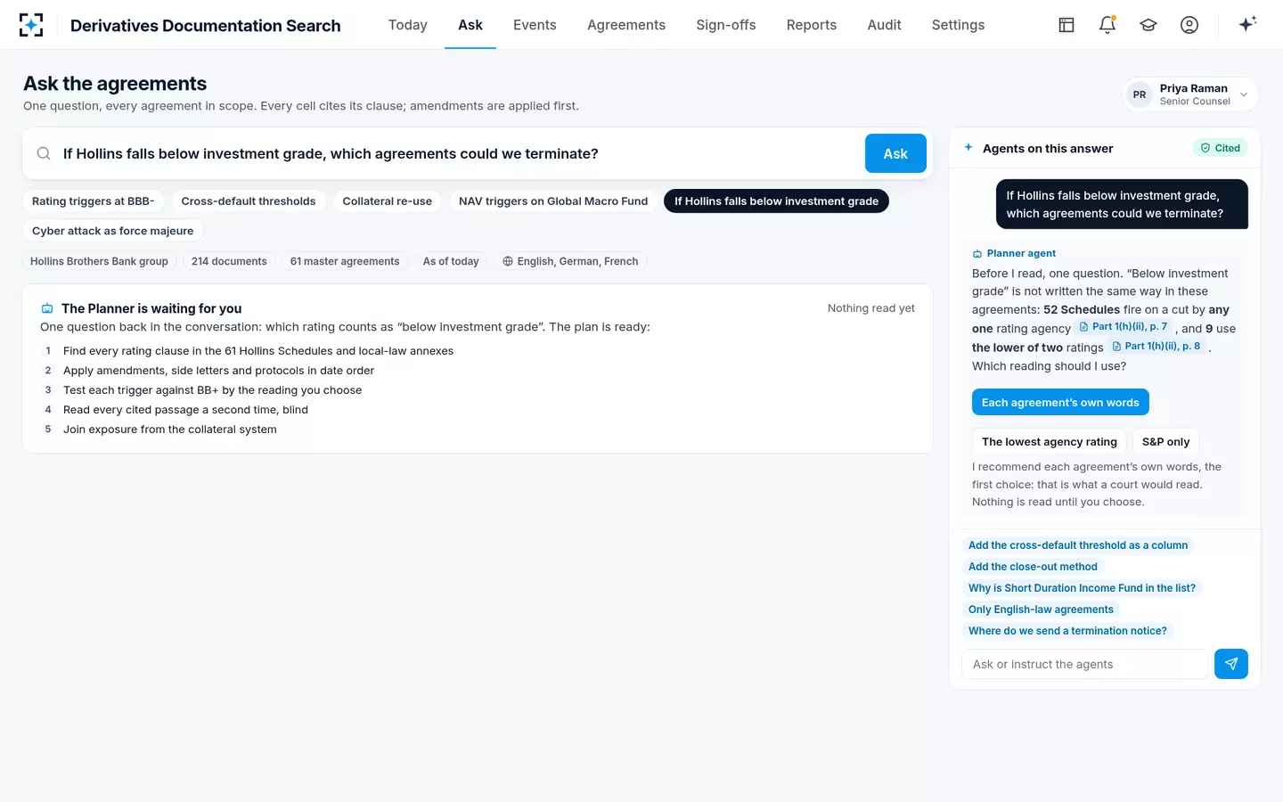 Derivatives Documentation Search — The Planner asks back