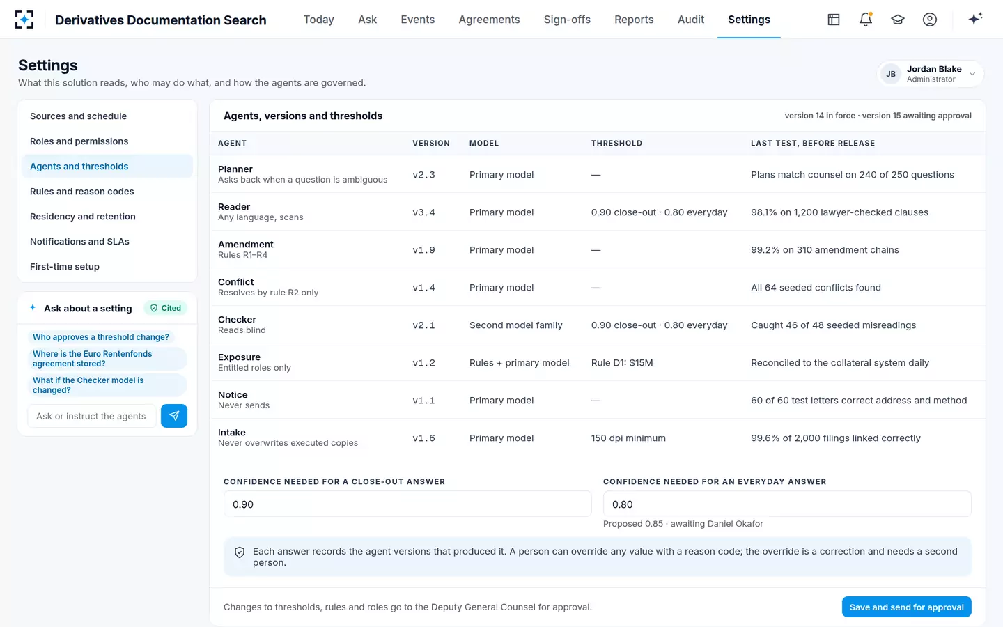 Derivatives Documentation Search — Agents and thresholds