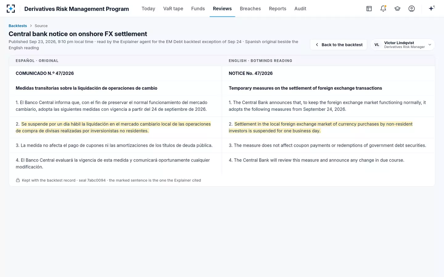 Derivatives Risk Management Program — A source in its own language