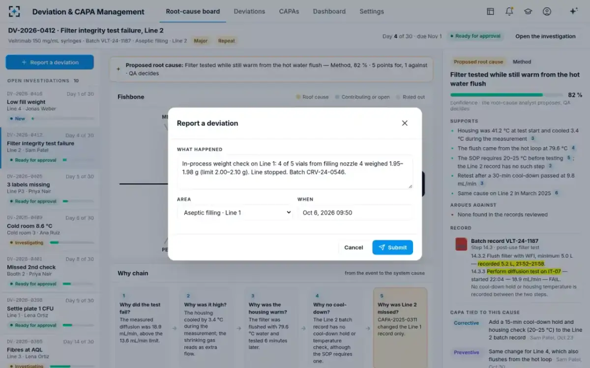 Deviation & CAPA Management — Report a deviation