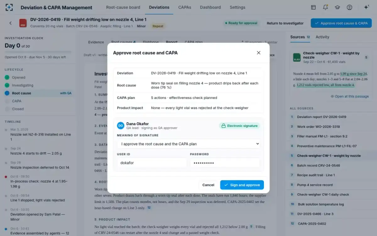 Deviation & CAPA Management — Approve and sign