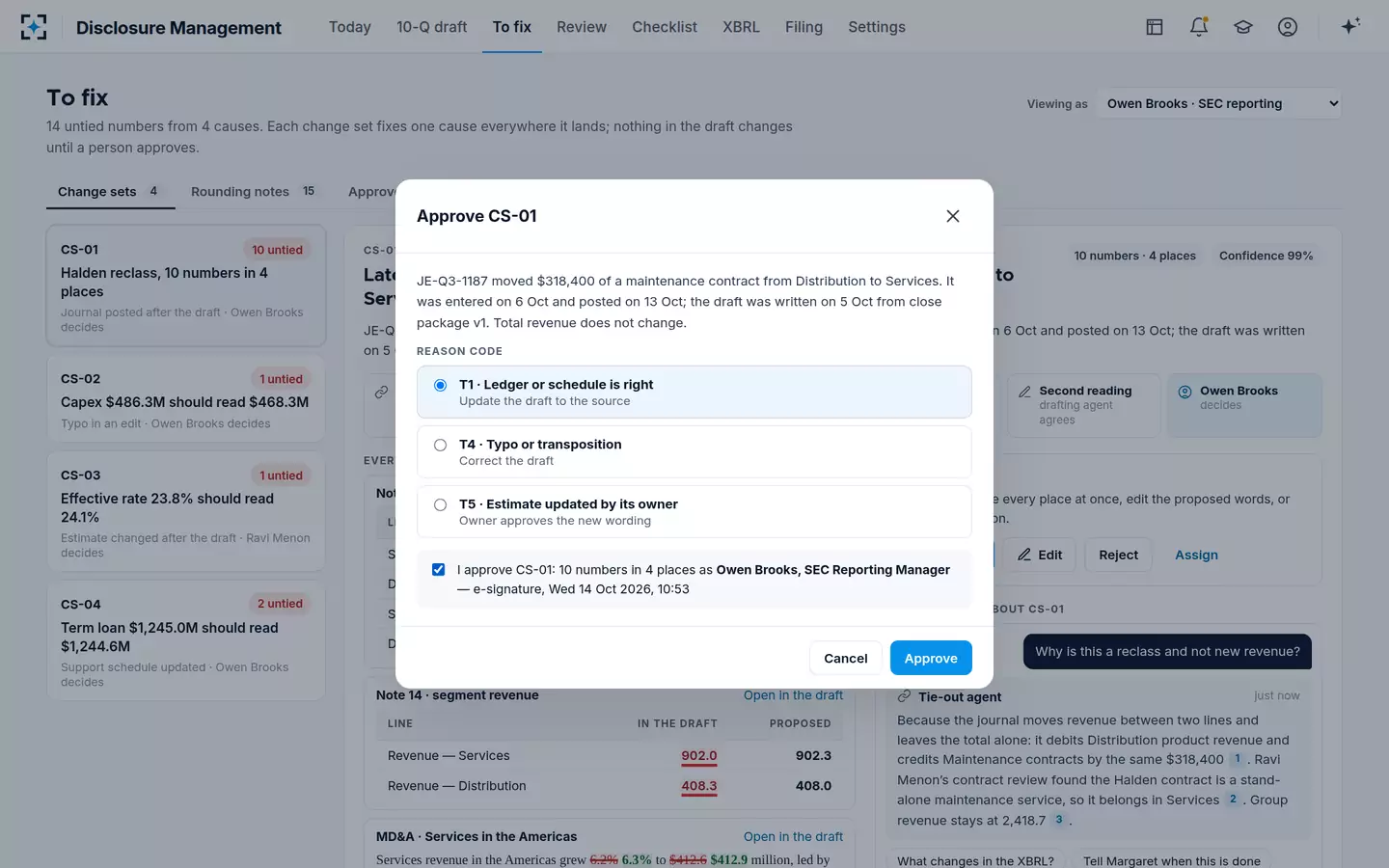 Disclosure Management — Approve with a reason code