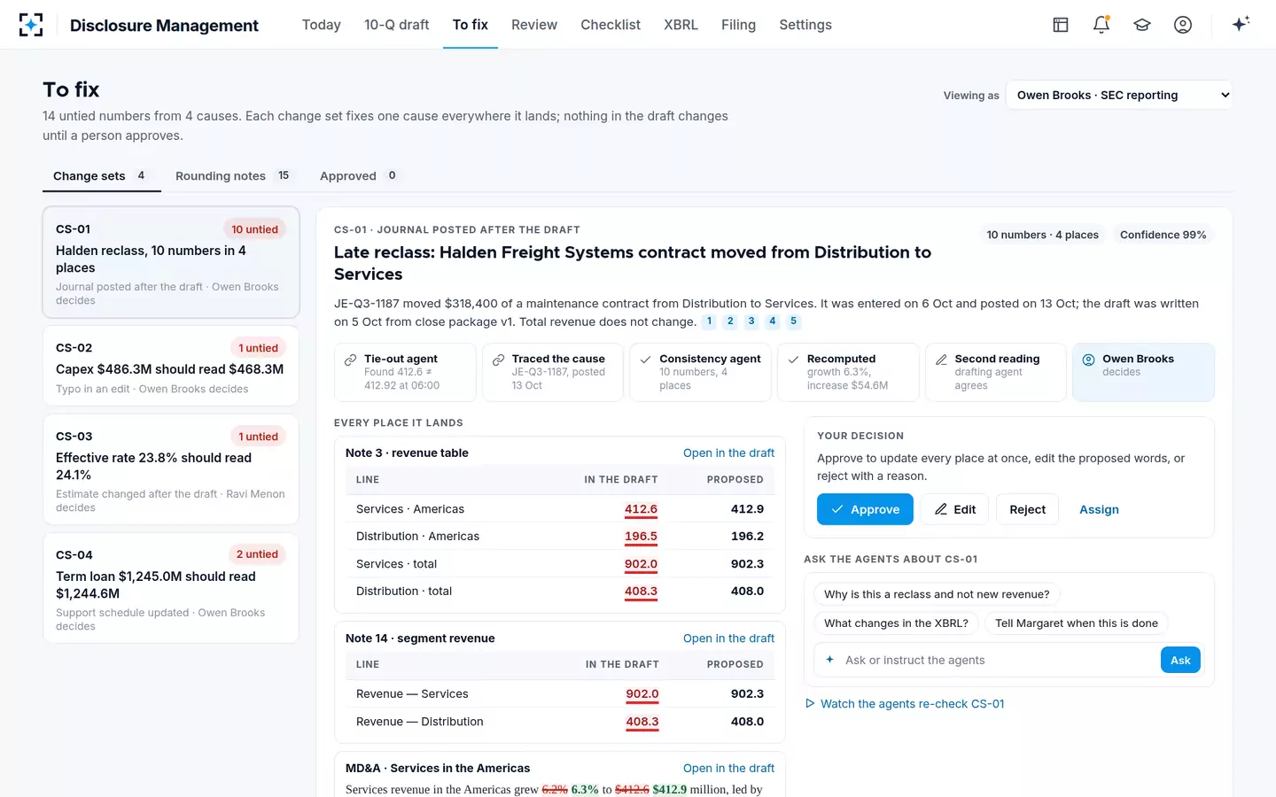 Disclosure Management — One change set per cause