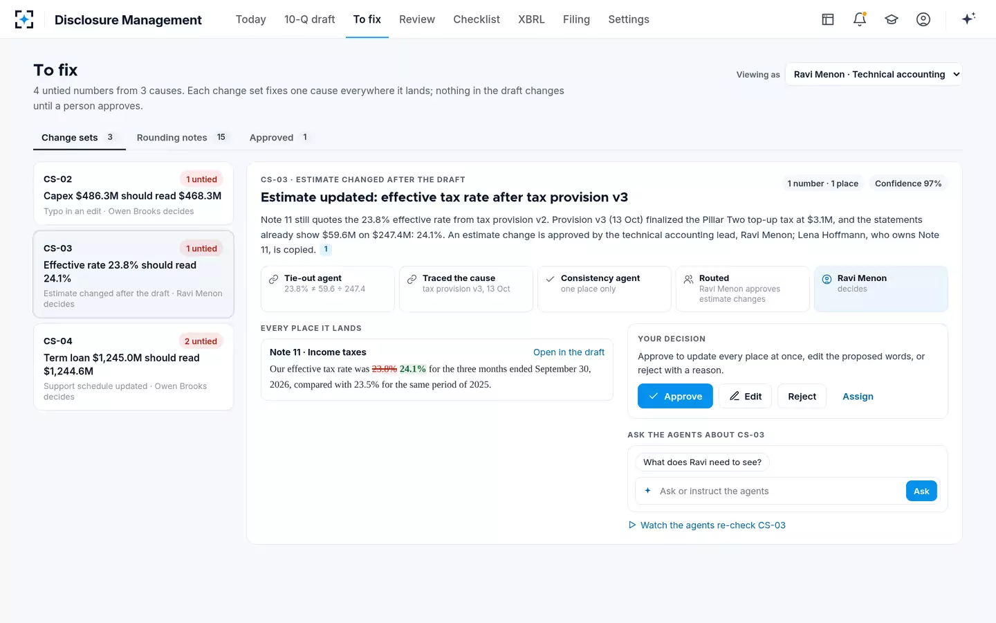 Disclosure Management — Estimate changes go to their owner