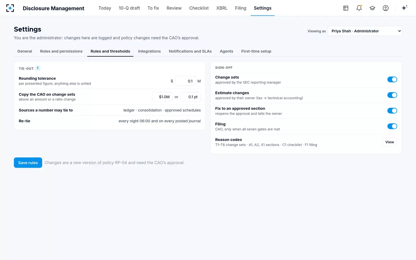 Disclosure Management — Rules and thresholds