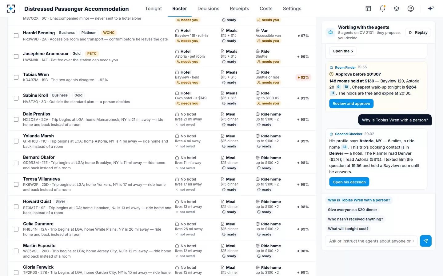 Distressed Passenger Accommodation — Ask the agents