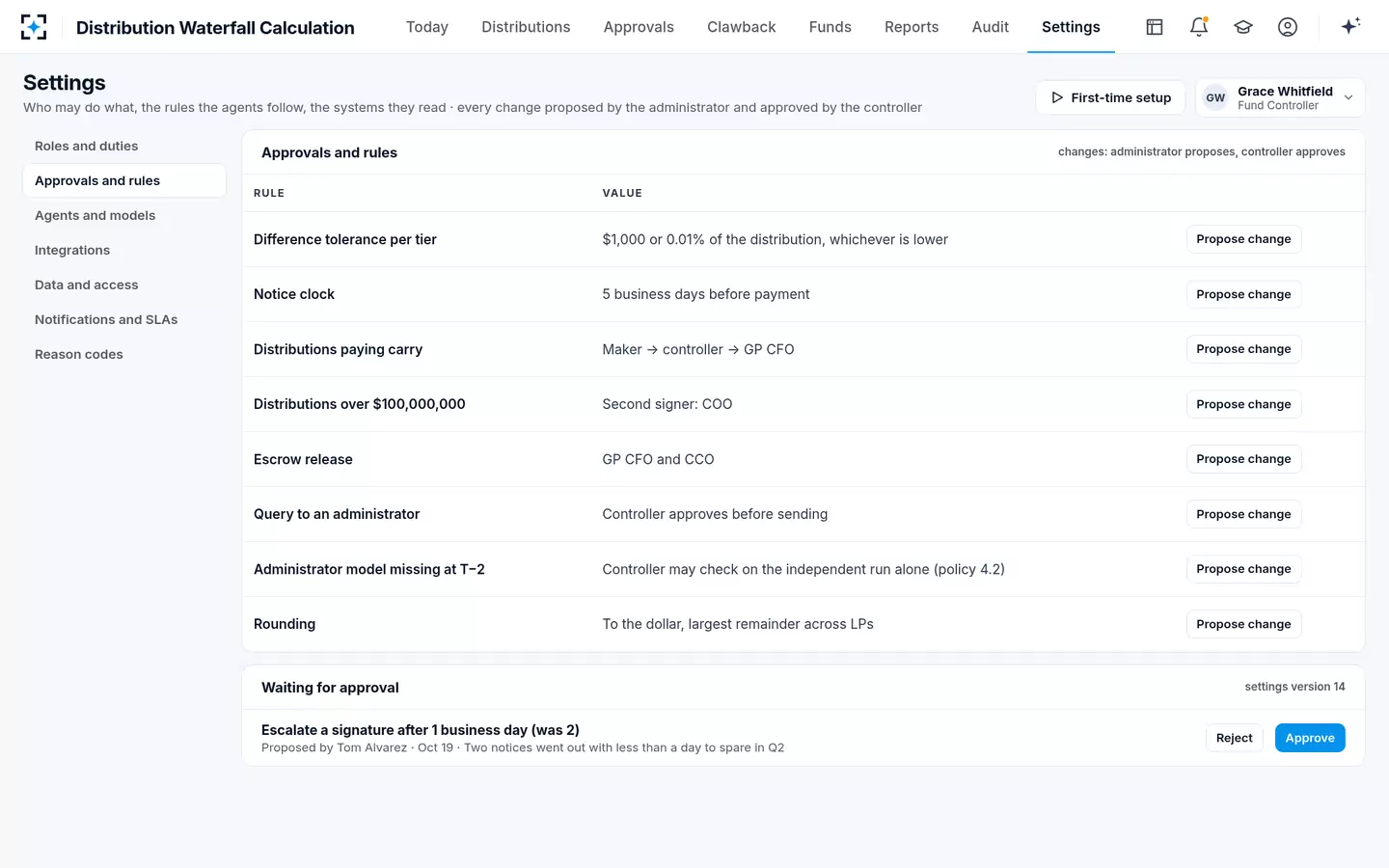 Distribution Waterfall Calculation — Your rules