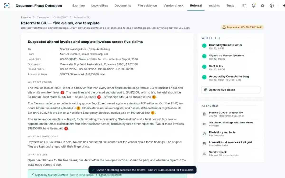 Document Fraud Detection — The SIU referral
