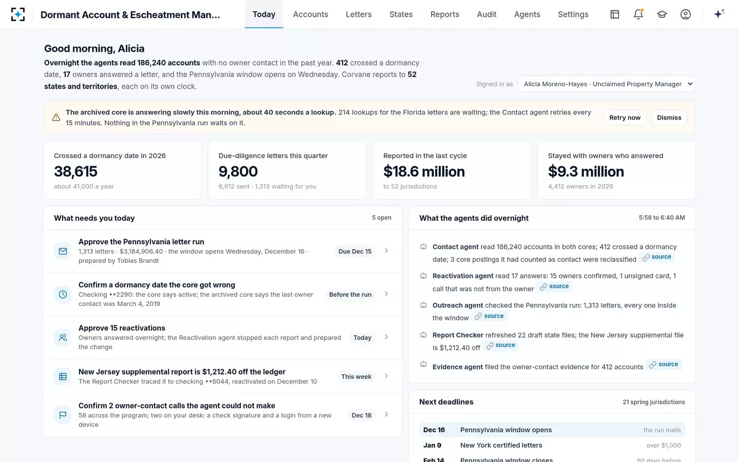Dormant Account & Escheatment Management — What needs the manager today