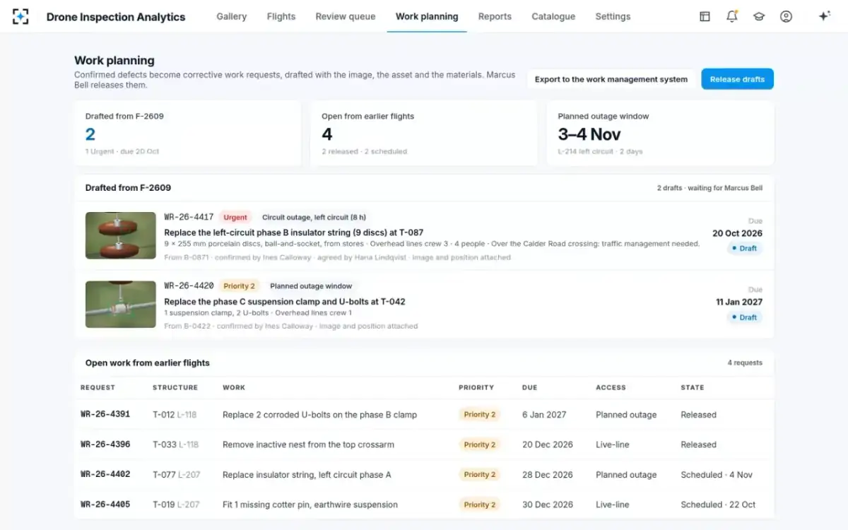 Drone Inspection Analytics — Work planning