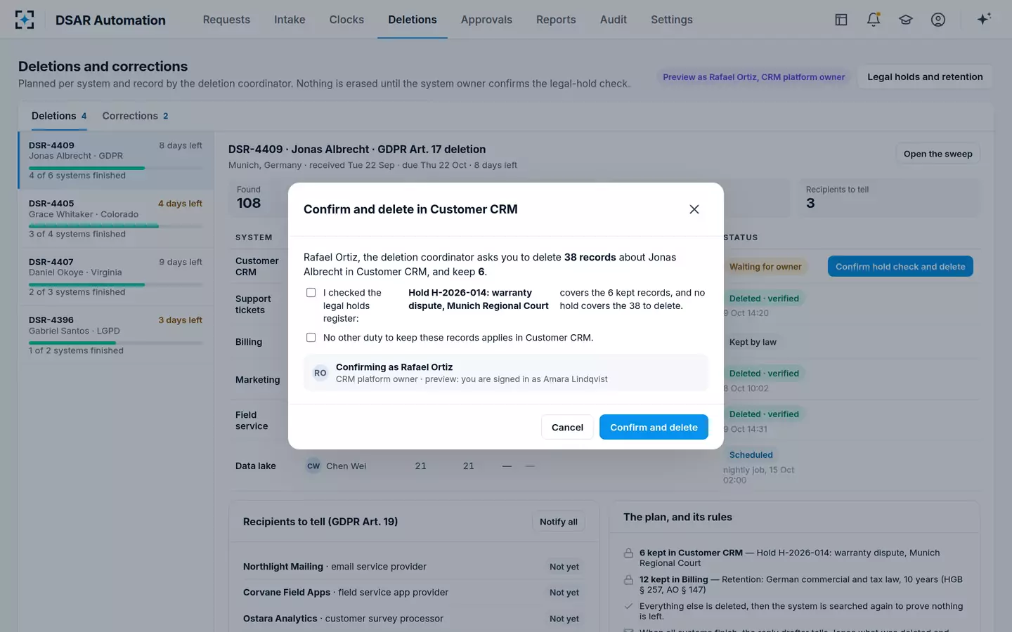 DSAR Automation — Deletions and the hold check
