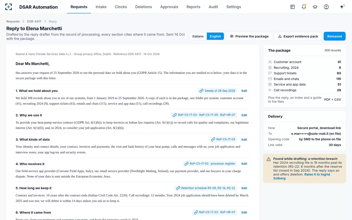 DSAR Automation — The reply