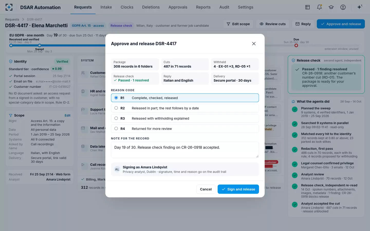 DSAR Automation — Approve and release