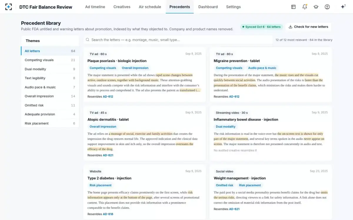 DTC Fair Balance Review — Precedent library