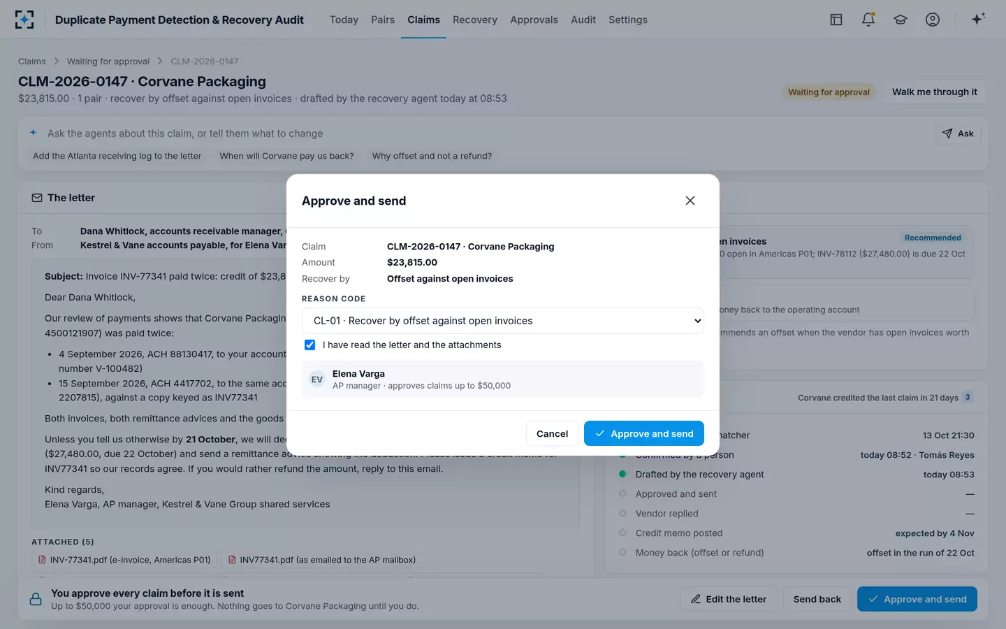Duplicate Payment Detection & Recovery Audit — Approve and send