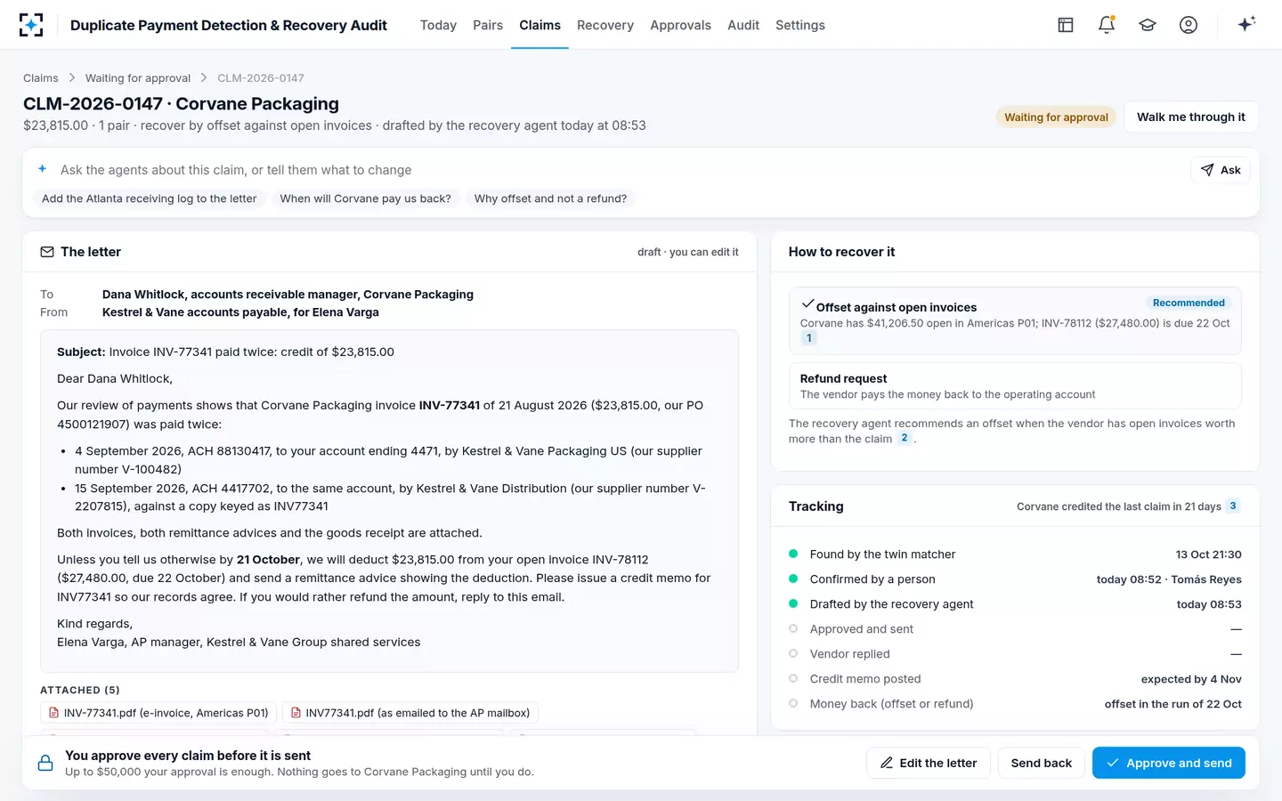 Duplicate Payment Detection & Recovery Audit — The claim letter