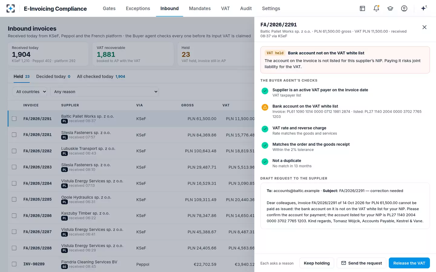 E-Invoicing Compliance — Inbound VAT check