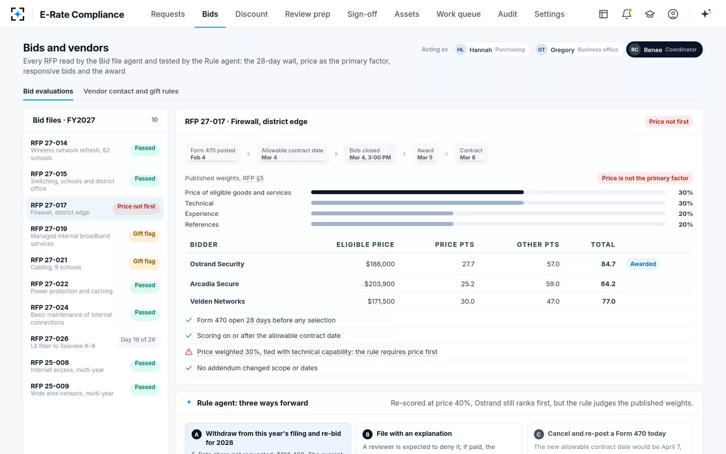 E-Rate Compliance — A bid where price was not the primary factor, caught before filing