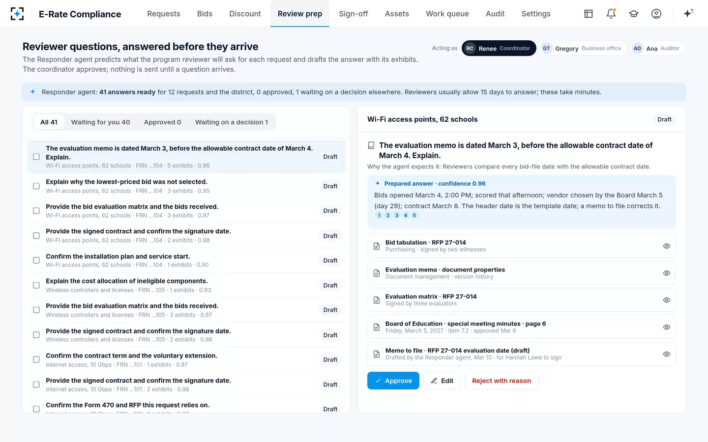 E-Rate Compliance — Answers to PIA review questions, prepared before they arrive