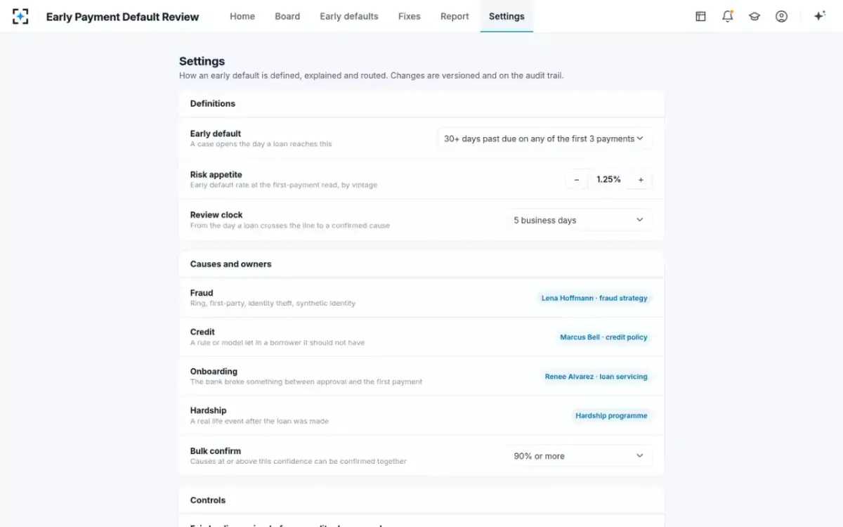 Early Payment Default Review — Your rules
