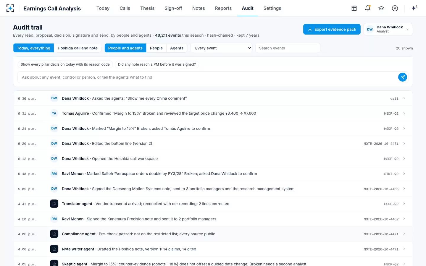 Earnings Call Analysis — Audit trail