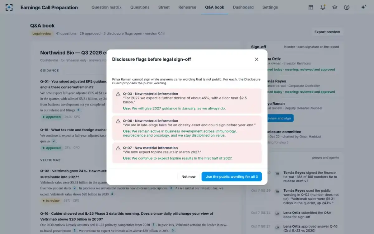 Earnings Call Preparation — Legal review