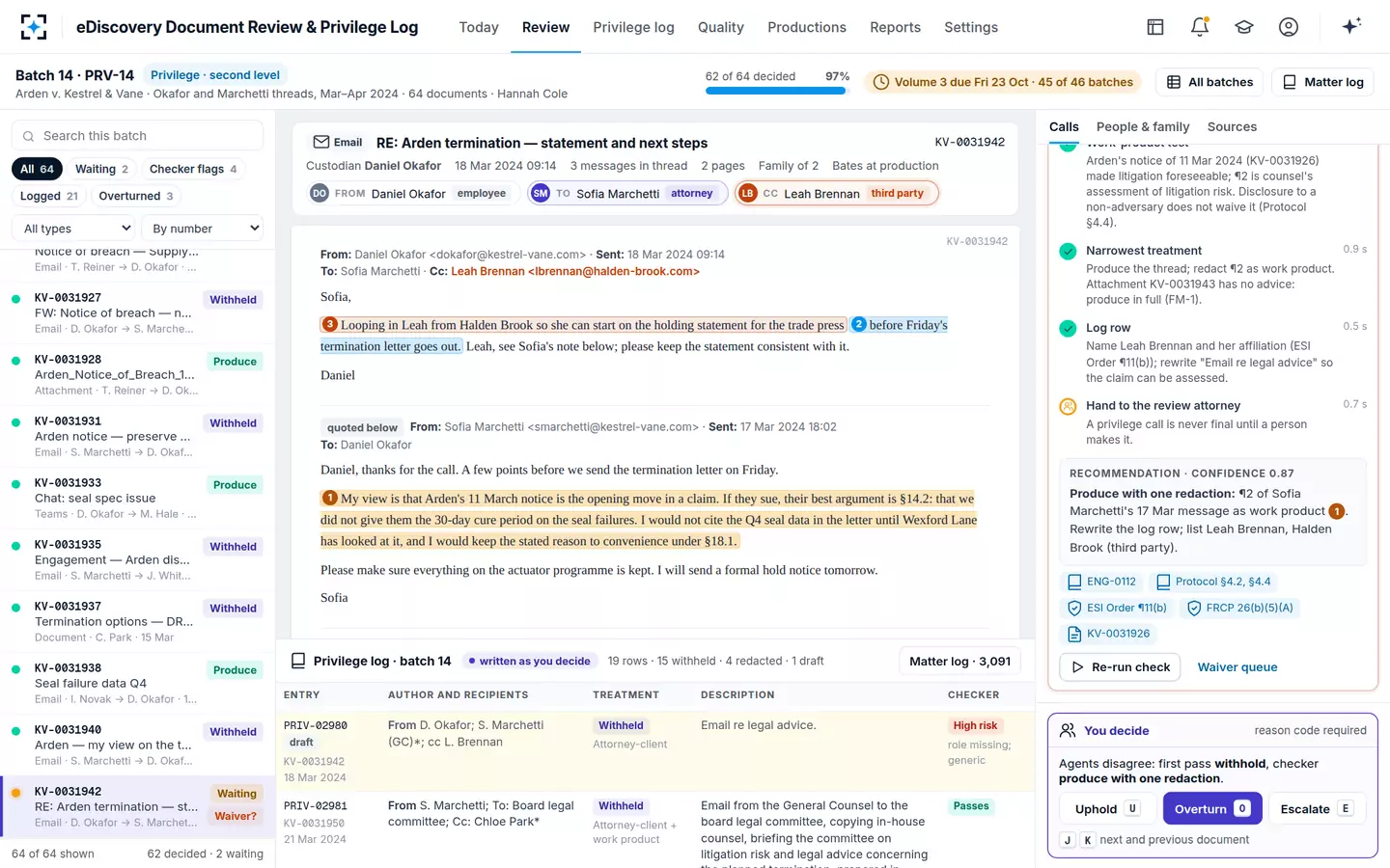 eDiscovery Document Review & Privilege Log — The privilege checker at work
